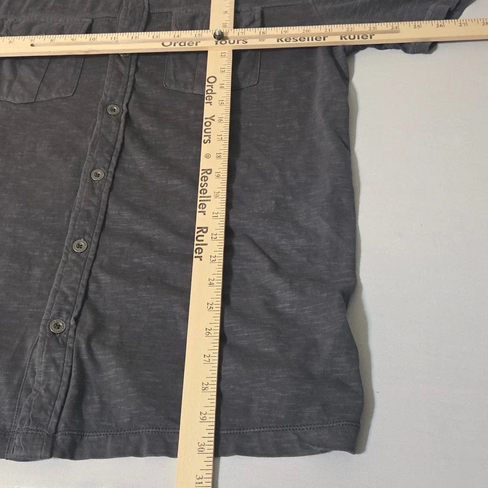 Prana Button Down Shirt Mens Large Grey Short Sleeve Organic Cotton Slub Casual - Picture 5 of 6